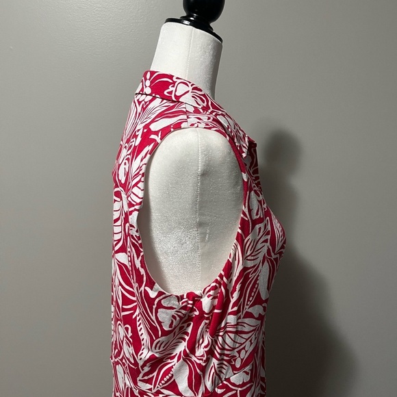 Hobbs London Nadia Jersey Dress Sleeveless Collared Red White Tropical P… - Picture 9 of 16